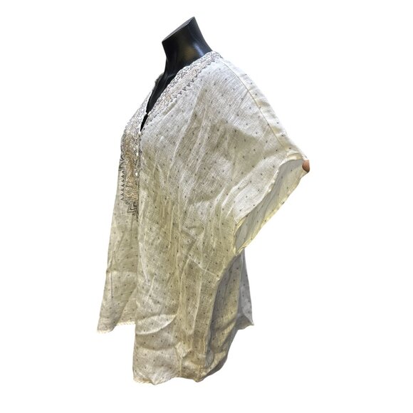 Johnny Was White Embroidered Linen Blouse w/Geometric Patterns & Buttons Size L - Picture 4 of 8